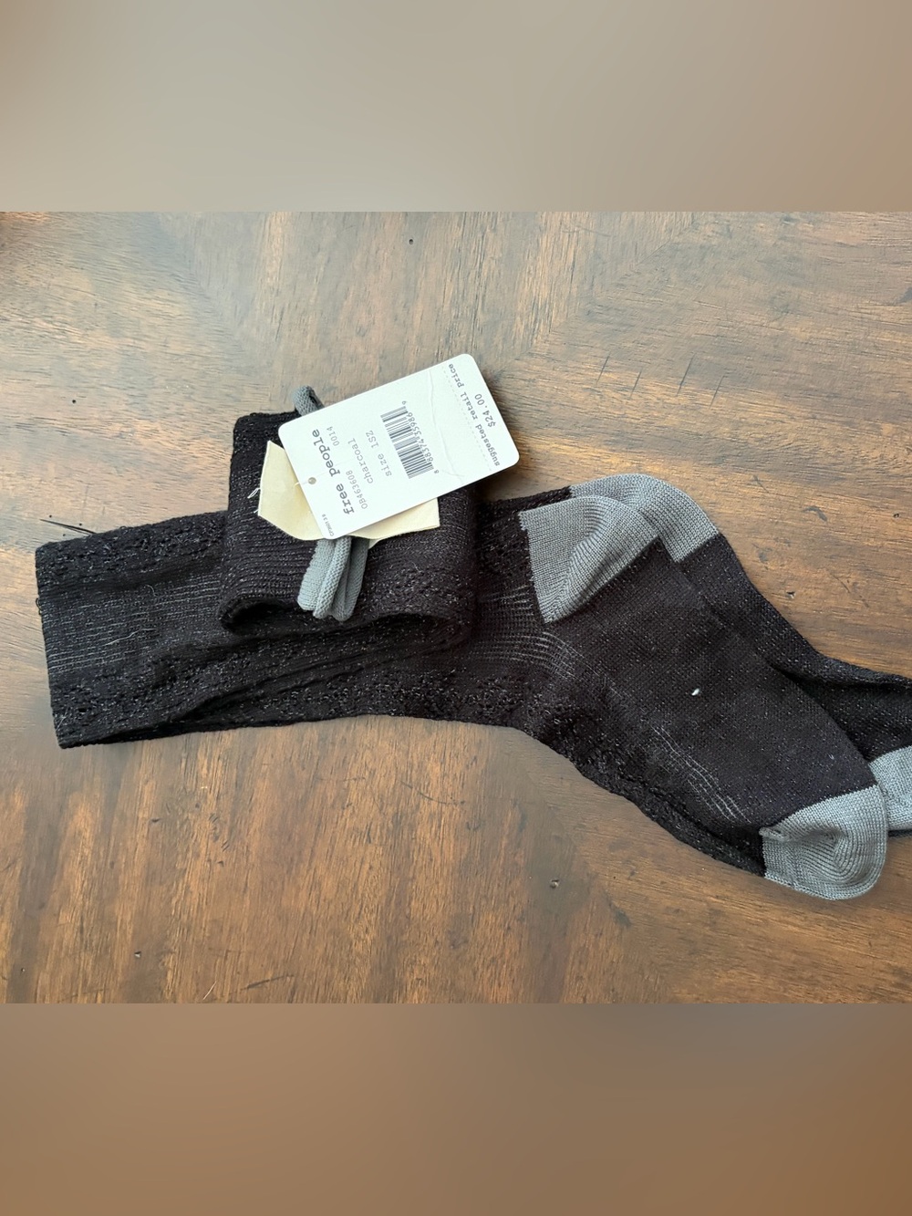 Free People Women’s Black extra high/ long Boot Socks with Gray Heel and Toe